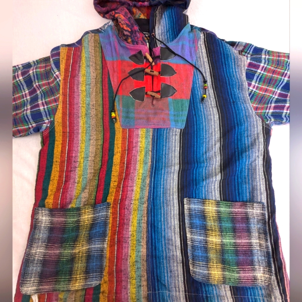 Joujou America's Favorite Baja Style Hooded Flannel Shacket Jacket Front Pockets